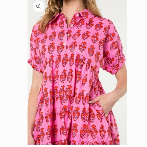 THML Womens Dress Pink and Red Patterned Mini Dress Medium - Picture 2 of 10